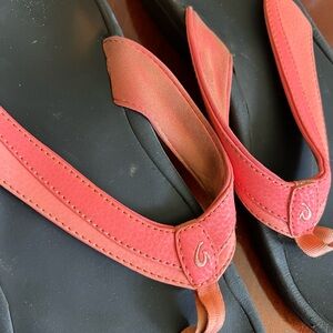 OluKai Black and Orange Sandals with Suede Straps